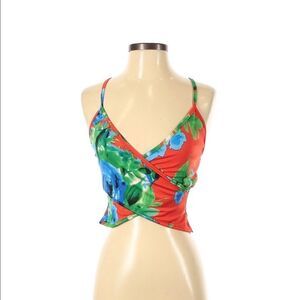 Small sexy and cute tropical cropped tank top cross cross straps surplice front